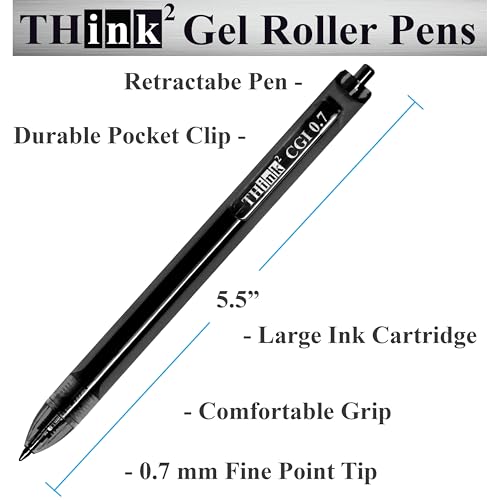 [24 Pens - Black Ink] Think2 0.7mm CGI Retractable Gel Pens. (24 Black) Medium Point Rollerball Pens with Smooth Quick Drying Ink. - color: Black