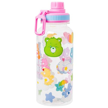 Silver Buffalo Care Bears Share Bear, Plastic Water Bottle, 32oz | Grumpy and Funshine, Cheer, Bedtime, Twist Spout, Sticker Set, You Stick Yourself, Good Luck Bear, Love-a-Lot, Tenderheart - color: Care Bears Forever