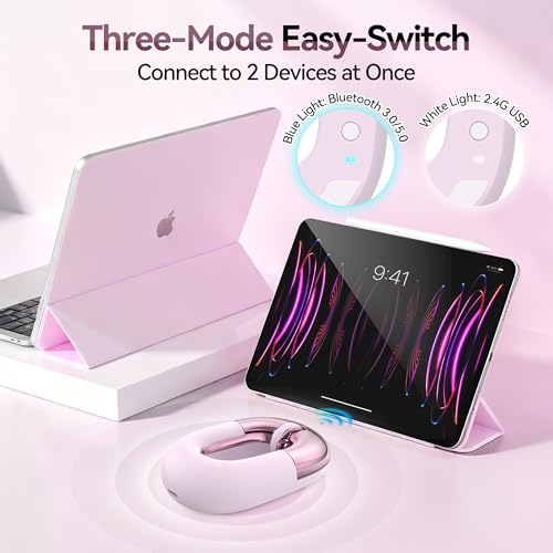 Travel Mouse Pink Wireless Mouse for Laptop. Bluetooth Silent Mouse | Rechargeable Portable Cute Donut Mice Dual Mode & 2.4G, 1200 DPI for Mac, iPad, PC - color: Pink