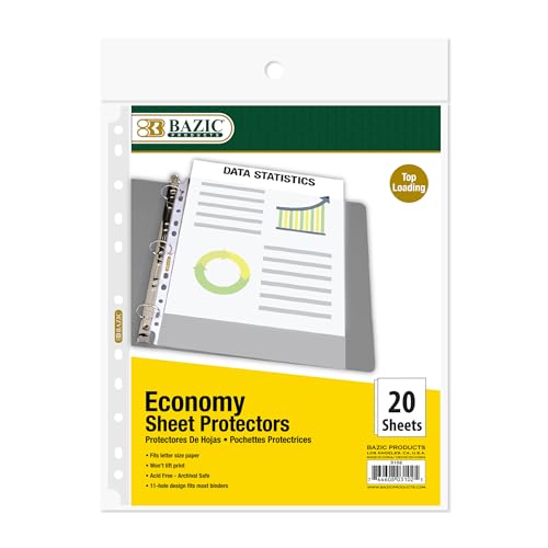BAZIC Products Economy Weight Sheet Protectors, Top-Load, Letter, 20 Pack | letter size, economy weight top-loading sheet protectors, acid-free poly, Fit 3-ring binders, Clear front and back, 20 Pac - color: 20-count, size: 1-Pack