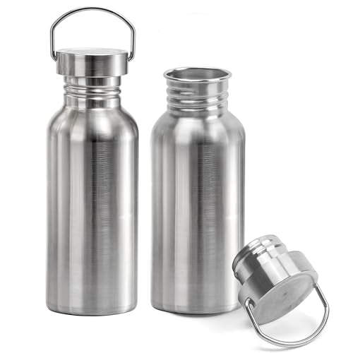 Marsrut Single Wall Stainless Steel Water Bottle, Uninsulated 17oz Metal Drinking Container, Carrying Loop, Leak Proof, Non Insulated, BPA-free for Sport Beach Goer Cyclist Runner Hiker Picnic (2pcs) - color: 2pcs