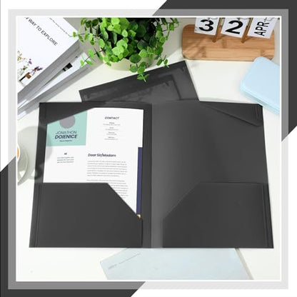 Henoyso 36 Pack Black Plastic Folders with Clear Front Pockets Heavy Duty File Folders with 2 Pockets and Card Slot for Student Communication School Office Presentation Report - color: Black