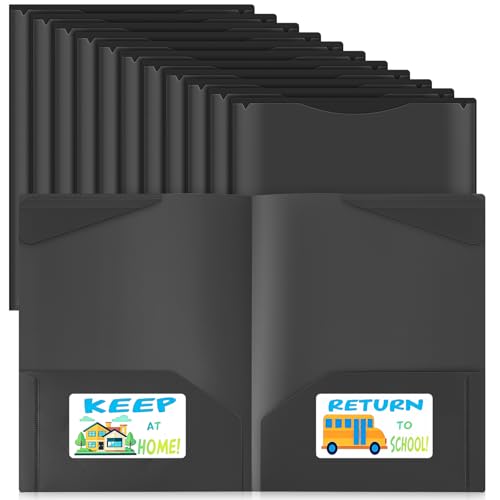 Henoyso 24 Pack Take Home Folders with 2 Pockets and Tabs, Plastic Classroom Communication Homework Folder School-to-Home with Clear Front Pocket for Students Parent Teacher Connector (Black) - color: Black