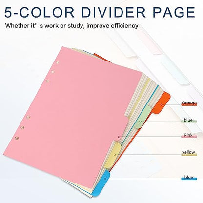 Toplive A5 Refill Paper, Lined Loose Leaf Inserts - 90 Sheets (180 Pages) with 5 Colorful Dividers & 1 Pack Sticky Notes, Refillable for 6 Ring Binder, Journal & Notebook-Perfect for Daily Notes,Study - style: 2Pack Line Paper+Divider+Label