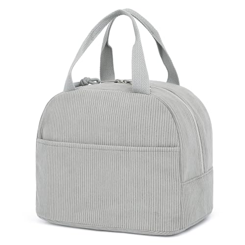 Corduroy Lunch Box for Women Girls, Cooler Lunch Bags Reusable Insulated Lunchbox for Picnic School Work Travel (Grey) - color: Corduroy Grey