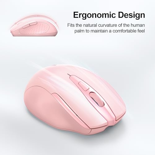 TECKNET Wireless Mouse, BT 5.0/2.4G, Rechargeable 6-DPI Silent, Pink | Bluetooth 5.0/3.0 & USB A, 2-Device Easy Switch, Wide OS Compatible, 6 Buttons, 6-DPI up to 4800, Ergonomic for S to M Hands - color: Pink