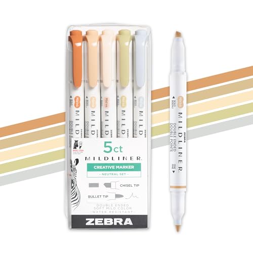 Zebra Pen Mildliner Dual-Tip Highlighter Set, Broad and Fine Tips, No Bleed, Ideal for Bible Highlighting, Journaling, School and Office Supplies, Assorted Neutral Vintage Ink Colors, 5-Pack (78605) - color: Neutral Vintage A, size: 1 Count (Pack of 5)