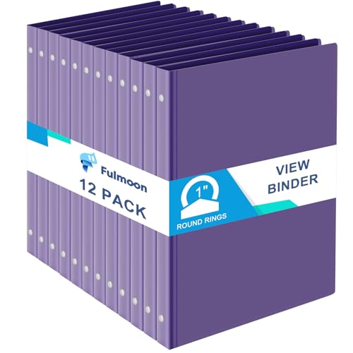 Fulmoon 12 Pcs Economy View 3 Ring Plastic Binder 12.2 x 9.8 Inch Plastic Round Ring Binders with Pockets Notebinder for Meetings for Home, Office, School(Purple, 1 Inch) - color: Purple, size: 1 Inch
