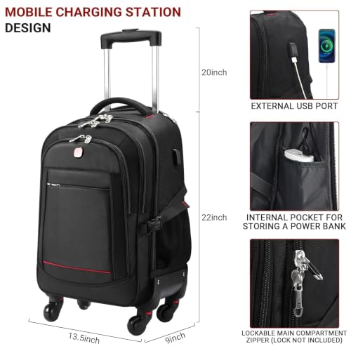 star cloud 45L Rolling Backpack for 17.3" Laptop - 22x14x9", Water-Resistant Luggage with 4 Extra Wheels, Roller Travel Laptop Backpack for Business, Wheeled Backpack for Travel and Commuting - size: Carry on 22-Inch
