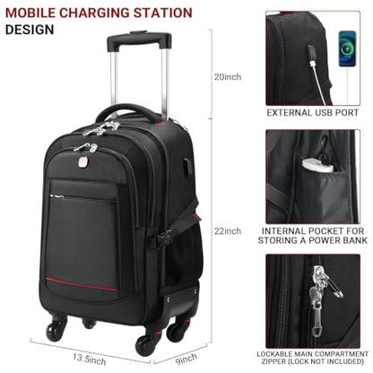 star cloud 45L Rolling Backpack for 17.3" Laptop - 22x14x9", Water-Resistant Luggage with 4 Extra Wheels, Roller Travel Laptop Backpack for Business, Wheeled Backpack for Travel and Commuting - size: Carry on 22-Inch