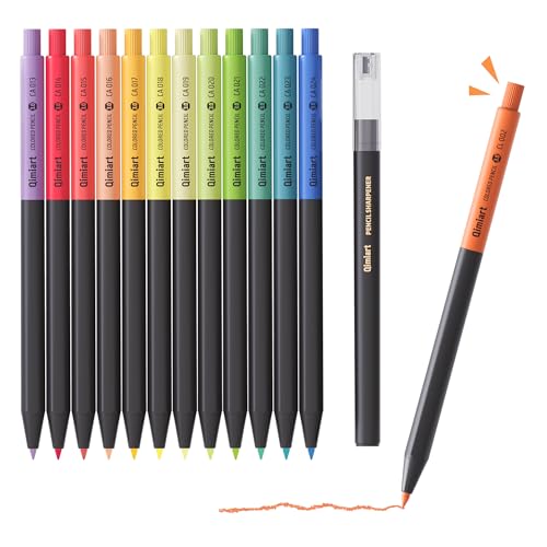 3.0mm Mechanical Colored Pencils Set, Pack of 12 (Candy Color) | Soft Core Oil-Based, Click-to-Advance Lead, Include Sharpener,Assorted Colors,Art Supplies for Coloring, Sketching, Drawing - color: Candy Color