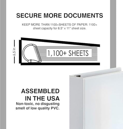 3 Ring Binders, 6 Inch D Ring Heavy Duty Large Binder with Pockets for 8.5" x 11" Sheet Size, Durable Non-Stick Customizable Clear View Cover (White) - color: White, size: 6 Inch (1 Pack)