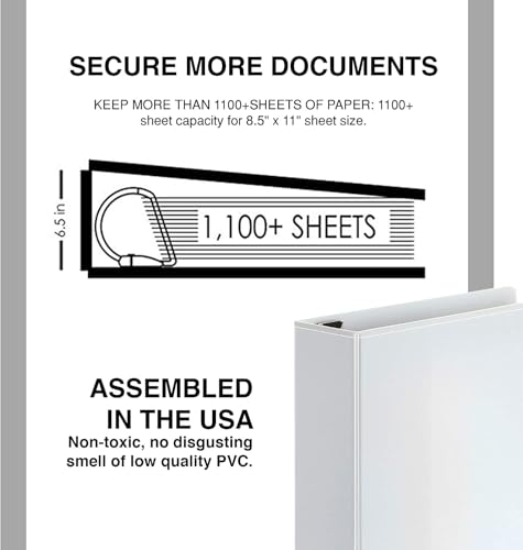 3 Ring Binders, 6 Inch D Ring Heavy Duty Large Binder with Pockets for 8.5" x 11" Sheet Size, Durable Non-Stick Customizable Clear View Cover (White) - color: White, size: 6 Inch (1 Pack)