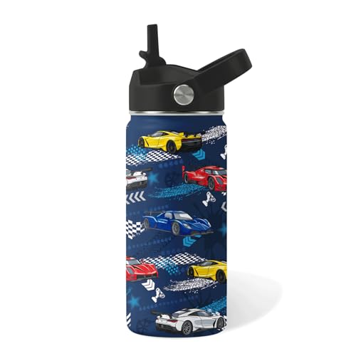 Racing Car Gifts for Boys - 16oz Kids Water Bottle with Straw Lid, Stainless Steel Insulated Bottle, Leak Proof, BPA-Free, Racing Car Water Bottles for Kid School, Cars Children Birthday Gift Cup(1pc) - color: Car2, size: 16 Ounces