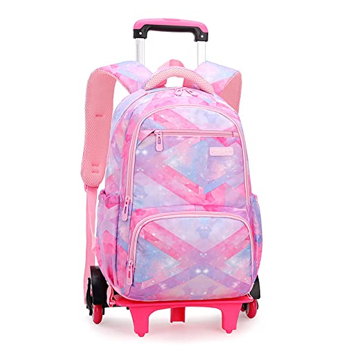 Girls Rolling Backpack Kids Backpack with Wheels Roller School Bag Wheeled Rucksack Pink - color: Pink, size: Small