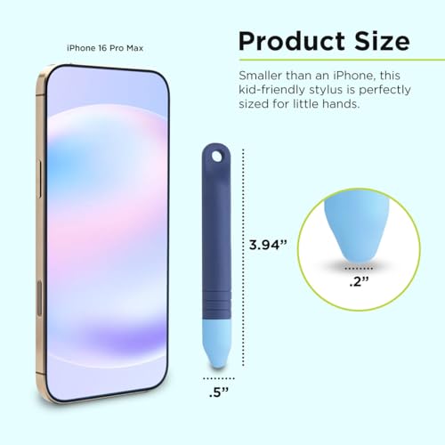 PureGear Kids Stylus Pen with Straps, Kid-Friendly Stylus Pen for Touch Screens, Compatile with iPad, Tablets, Kindle, iPhone, and All Touch Screen Devices, 2 Pack (Blue & Purple)