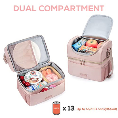 TOURIT Insulated Lunch Bag with Dual Compartment, Leakproof Cooler Tote for Work Office Picnic, Thermal Food Container Pink - color: 02-Pink