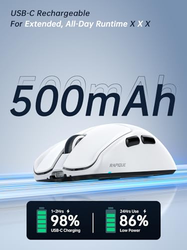 RAPIQUE Ultra-Light Wireless Mouse – 53 g Featherweight, Silent Click, Dual Mode Bluetooth 5.1 & 2.4 GHz, Side Buttons, USB‑C Recharge, 3-Speed DPI, for Desktop/Laptops/Computer/Mac/PC(White) - color: White