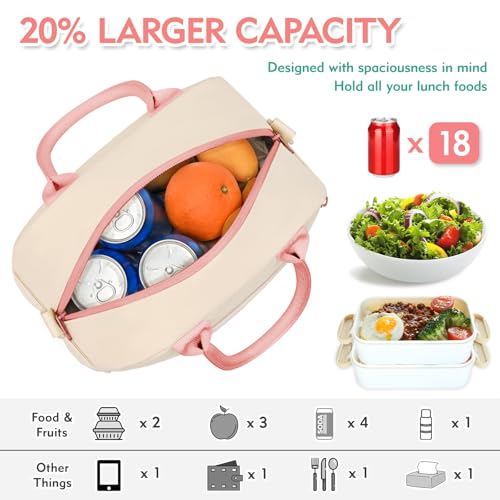 Lunch Bag for Girls and Women, Cute Preppy Lunch Bag with Chenille Letters, Insulated Large Capacity Lunch Tote with Detachable Strap for School, Work & Picnic, Light Pink - color: Light Pink
