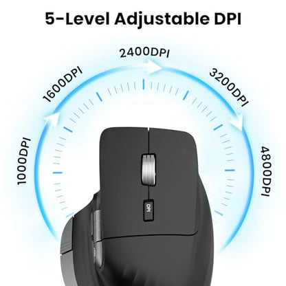 CITLLA Ergonomic Bluetooth Mouse for Laptop, Rechargeable Wireless Mouse with Multi-Device Switching, Silent Click, Flying Scroll & Thumb Wheel, 4800 DPI for PC, Mac, Tablet and Phone (Black) - color: Black