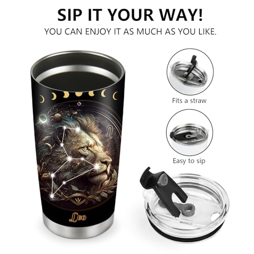 Horoscope insulated Travel Coffee Tumblers Mug Cup Water Bottle Gifts for Men Women Christmas Birthday Children Day Anniversary 20oz Stainless Steel Iced Hot and Cold - color: Leo-656