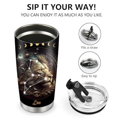 Horoscope insulated Travel Coffee Tumblers Mug Cup Water Bottle Gifts for Men Women Christmas Birthday Children Day Anniversary 20oz Stainless Steel Iced Hot and Cold - color: Leo-656