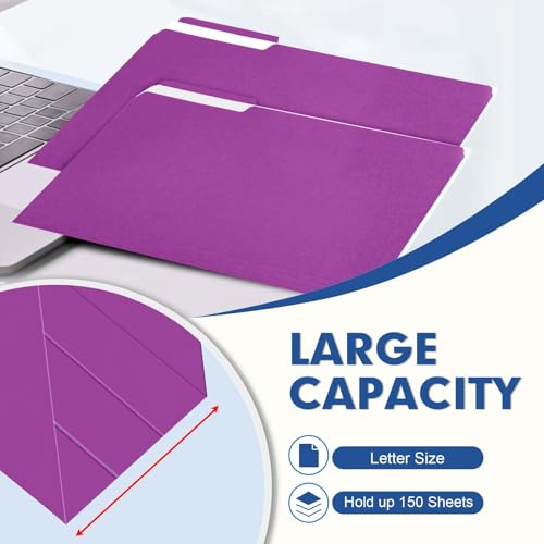 File Folder, PANDRI 120 Pack File Folder, 1/3 Cut Tab, Letter Size, Filing Folder for Office School Business, Rosepurple - color: Rosepurple