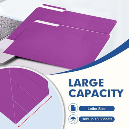 File Folder, PANDRI 120 Pack File Folder, 1/3 Cut Tab, Letter Size, Filing Folder for Office School Business, Rosepurple - color: Rosepurple