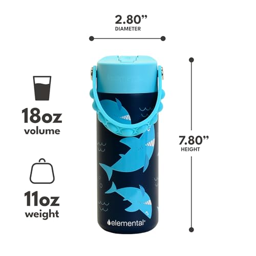 Elemental Insulated Kids Water Bottle, Stainless Steel Water Bottle with Straw Lid & Pop-It Handle, Leak-Proof Water Bottles for School, Boys or Girls, Travelling and Sports, 18oz - Sharks Ahoy - color: Sharks Ahoy