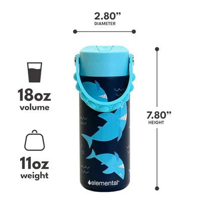 Elemental Insulated Kids Water Bottle, Stainless Steel Water Bottle with Straw Lid & Pop-It Handle, Leak-Proof Water Bottles for School, Boys or Girls, Travelling and Sports, 18oz - Sharks Ahoy - color: Sharks Ahoy