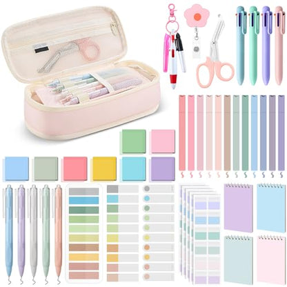 Jutom 50 Pcs Nursing School Cna Essentials for Students Work Aesthetic Stationery Gift Include Medical Scissors Badge Reel Transparent Sticky Notes Pens Notebook Pencil Case Highlighter Label(Pink) - color: Pink