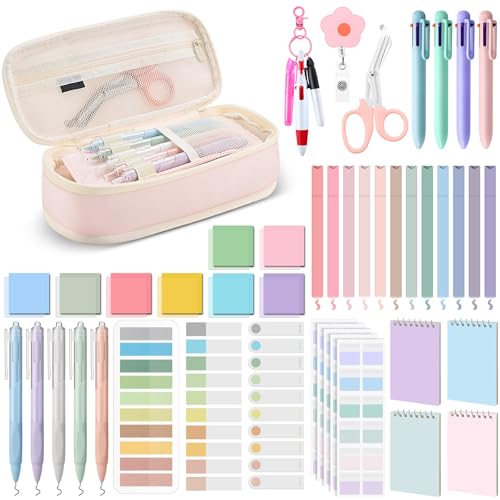 Jutom 50 Pcs Nursing School Cna Essentials for Students Work Aesthetic Stationery Gift Include Medical Scissors Badge Reel Transparent Sticky Notes Pens Notebook Pencil Case Highlighter Label(Pink) - color: Pink