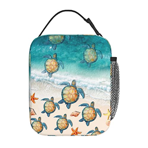 YETTA YANG Sea Turtle Beach Starfish Ocean Portable Lunch Bag Insulated Lunch Box Reusable Totes For Women Men Work Picnic Camping - color: Black8