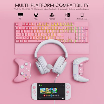 EKSA E900 Gaming Headset with Microphone - PC Headset with Detachable Noise Canceling Mic, 3D Surround Sound, Wired Headphone for PS4, PS5, Xbox, Computer, Laptop, Switch, Handheld - color: Pink