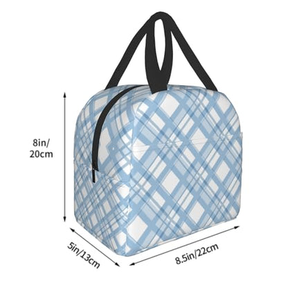 Nerxy Blue Buffalo Plaid Check Lunch Bag Modern Lunch Box 8x5x8.5inch Soft Meal Tote Bag Lunchbox For Women Kids Adults Work School Office Travel Picnic Outdoor - color: Blue
