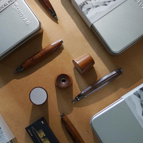 Rosewood Clutch Pencil 5.6mm Lead Holder Gift Set with Sharpener and Box of Leads, Chubby Octagonal Barrel Wooden Sketching & Drawing Pencil for Artists (Red Rosewood Triangular Barrel) - style: Red Rosewood Triangular Barrel