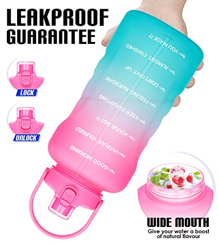 HydroPal 1 Gallon Water Bottles with Straw, 128 oz Water Bottle BPA Free Innovative 2-IN-1 Lid Gym Bottle with Times to Drink Motivational, Large for Sports Fitness Camping Water Jug （13.8X5.5 inch） - color: Sweet Peach