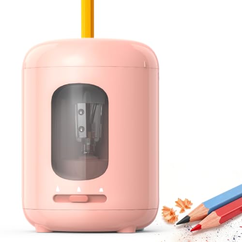 deli Electric Pencil Sharpener,3 Sharpness Modes,Battery Operated for No.2/Colored Pencils(6.5-8mm),Portable Pencil Sharpener for Classroom/School/Home/Office, Pink