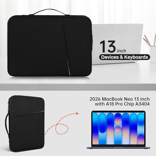 13 Inch Laptop Sleeve Bag Compatible with Apple 2026 MacBook Neo 13-inch Laptop with A18 Pro chip A3404, MacBook Neo 13 Protective Carrying Case with Handle Pocket - Black - color: Black, size: 13 Inch