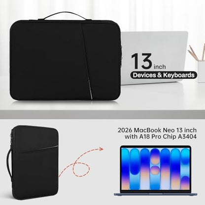 13 Inch Laptop Sleeve Bag Compatible with Apple 2026 MacBook Neo 13-inch Laptop with A18 Pro chip A3404, MacBook Neo 13 Protective Carrying Case with Handle Pocket - Black - color: Black, size: 13 Inch