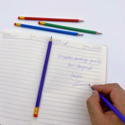24 Pcs Erasable Checking Pencils, Pre-Sharpened, for Marking, Coloring, Tests, Grading, Office, (Purple) - color: Purple