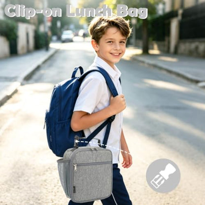 FlowFly Kids Lunch box Insulated Soft Bag Mini Cooler Back to School Thermal Meal Tote Kit for Girls, Boys(Heather Grey) - color: Heather Grey