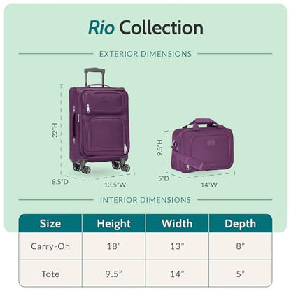 U.S. Traveler Rio Lightweight Softside Rolling Carry-on Suitcase, 4-Wheel Set, Black - color: Black, size: 22"/14"