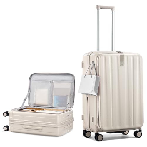 Hanke 24 Inch Expandable Luggage Top Opening Checked Bag Luggage Hard Shell Suitcases with Wheels Lightweight Travel Luggage Medium Suitcase with Lock for Woman Men-Ivory White - color: Ivory White, size: 24 Inch Expandable