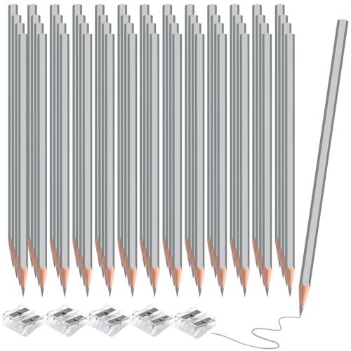 60 Pack Bulk Silver Colored Pencils for Kids, Pre-sharpened Art Pencils Back to School Supplies Set, Drawing Sketching Pencils for Students, Teachers, Classroom - color: Silver