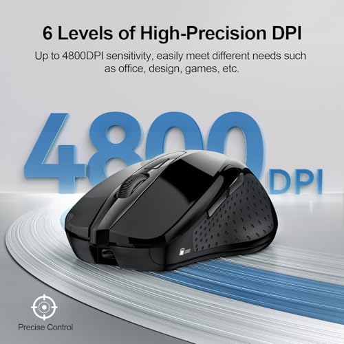 TECKNET Wireless Mouse, BT 5.0/2.4G, Rechargeable 6-DPI Silent, Black | Bluetooth 5.0/3.0 & USB A, 2-Device Easy Switch, Wide OS Compatible, 6 Buttons, 6-DPI up to 4800, Ergonomic for S to M Hands - color: Black