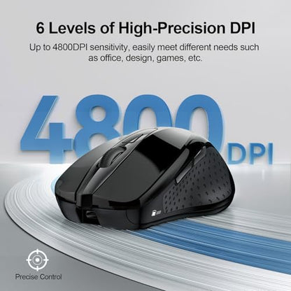 TECKNET Wireless Mouse, BT 5.0/2.4G, Rechargeable 6-DPI Silent, Black | Bluetooth 5.0/3.0 & USB A, 2-Device Easy Switch, Wide OS Compatible, 6 Buttons, 6-DPI up to 4800, Ergonomic for S to M Hands - color: Black