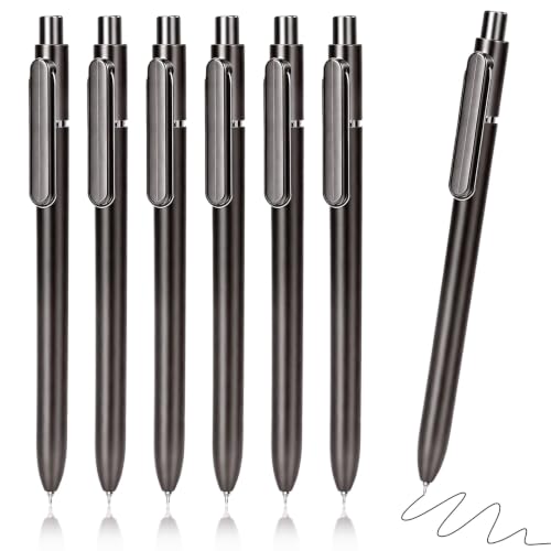 6 Pcs Black Gel Pens 0.5mm Retractable Pen, Gel Ink Pens Bulk, Gray | Quick Drying Fine Point Pens Smooth Writing, ABS Case with Pocket Clip Perferct for Office,Back to School - color: Black, size: 1 Count (Pack of 6)