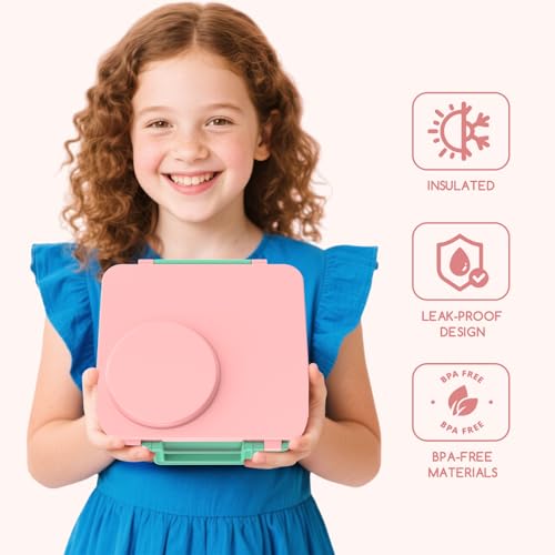 Bento Box for Kids - Leak-Proof Bento Lunch Box with Insulated Thermo Food Jar - 4 Compartments, 1 Removable Divider, 1 Spoon, 1 Fork - Dishwasher Safe, BPA-Free (Light pink) - color: Light Pink