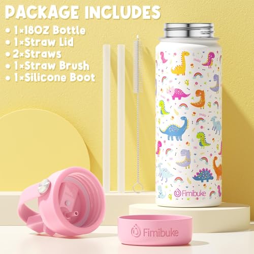 Fimibuke Kids Insulated Water Bottle, 18oz BPA FREE 18/8 Stainless Steel Kids Cup with Straw Travel Tumbler Double Wall Vacuum Leak Proof Toddler Water Bottle for School Boys Girls(1 Pack, Rainbow) - color: A1. Rainbow